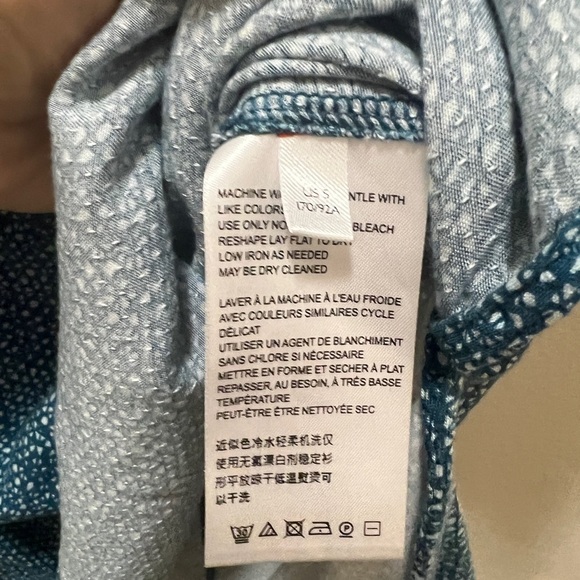 Maeve Top Women S Teal Geometric Crew Neck 3/4 Button Front Short Sleeves Rushed - Picture 4 of 7